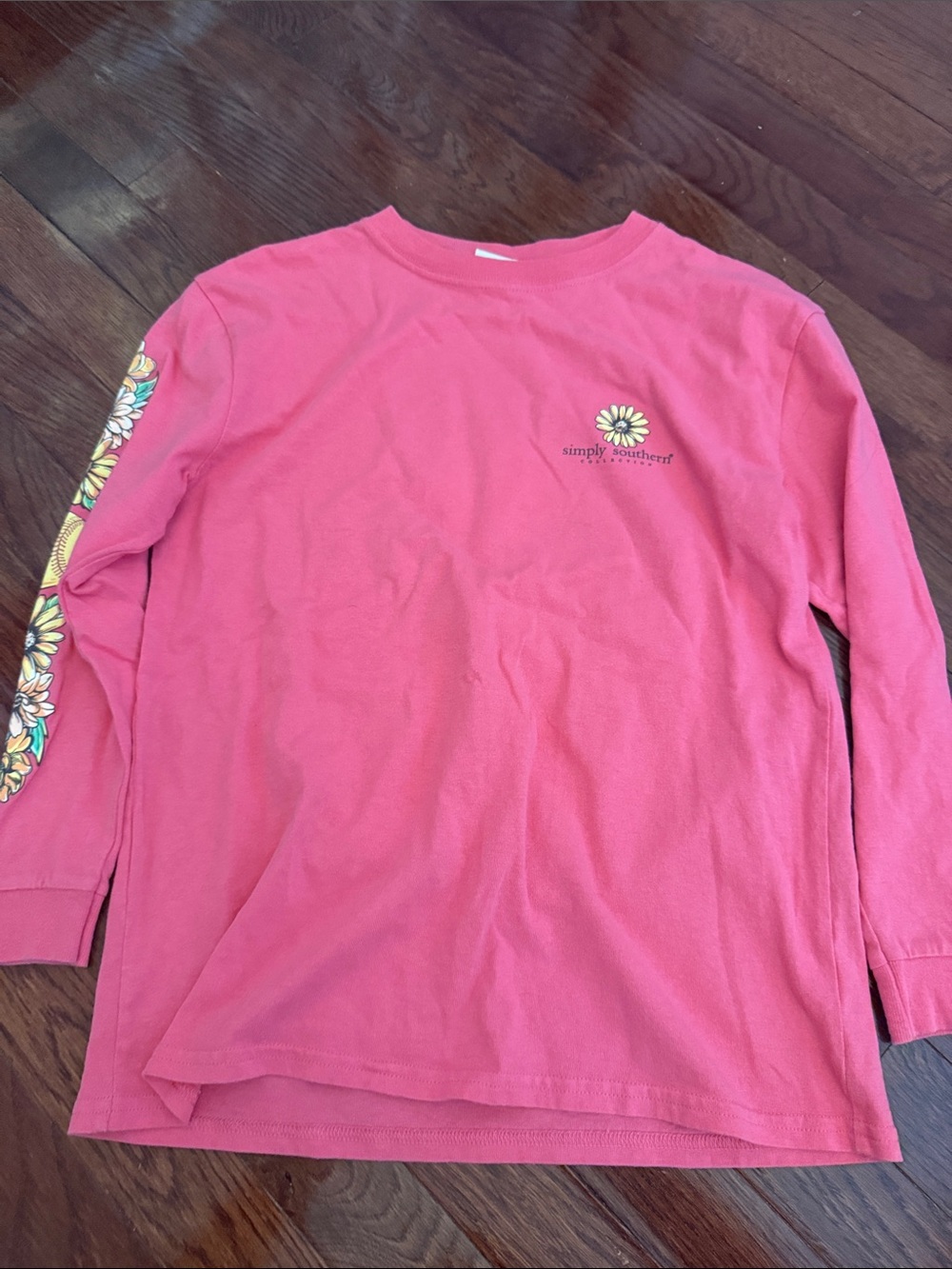 Simply Southern Pink Long Sleeve Tee with Daisy Sleeve Art